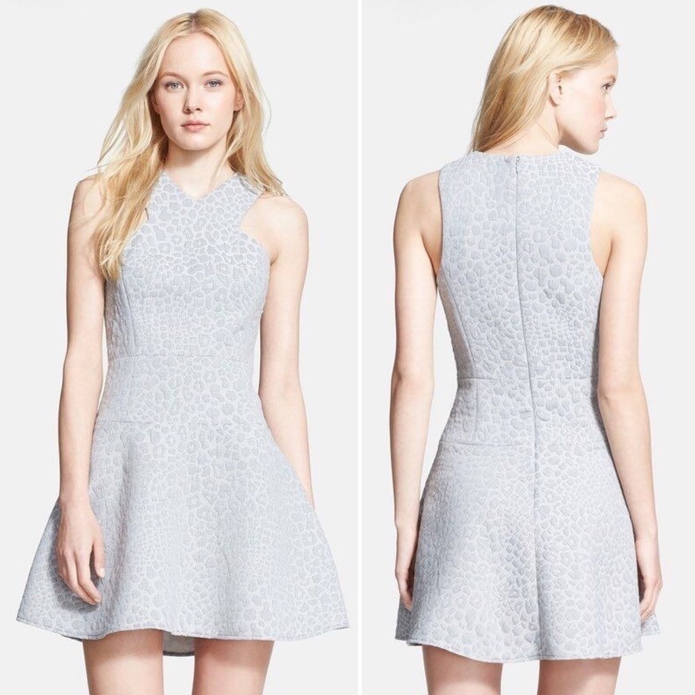 Tibi NWT Rime Jacquard Dress 6 gray leopard neutral fit flare mini cocktail‎